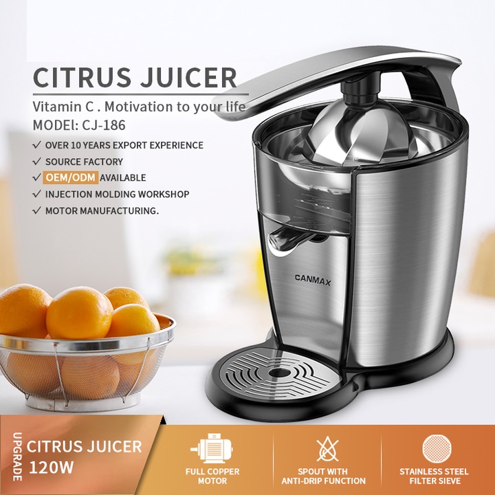 Máy vắt cam cao cấp nhãn hiệu Canmax CJ-186 công suất 120W, dung tích 1000ml - Hàng chính hãng, bảo hành 12 tháng