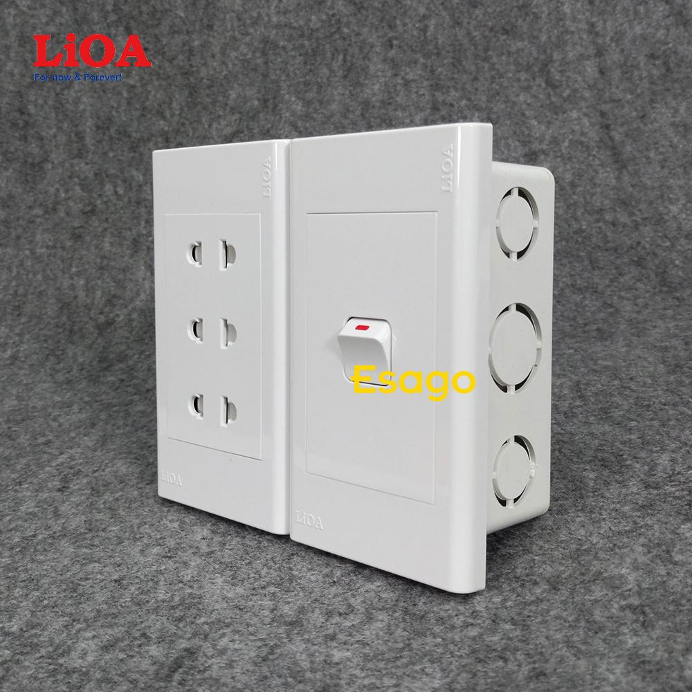 [HCM]Combo ổ cắm điện ba 2 chấu 16A (3520W) + 1 công tắc điện LiOA - Lắp âm tường