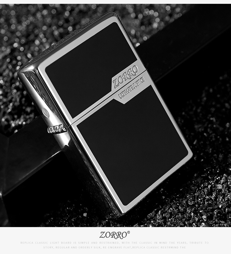 Bật lửa xăng đá zorro 6007 cao cấp- Đen viền vàng