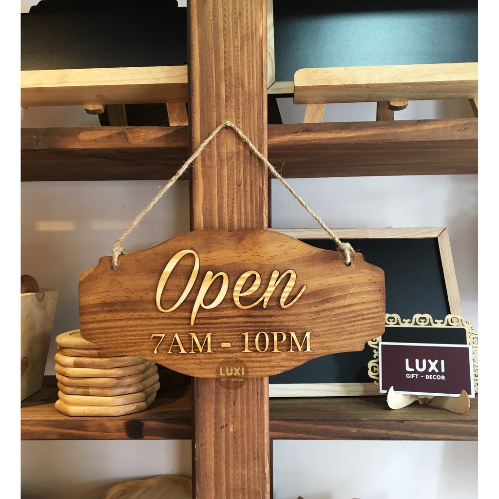 Bảng gỗ treo cửa 2 mặt open-closed - luxi decor