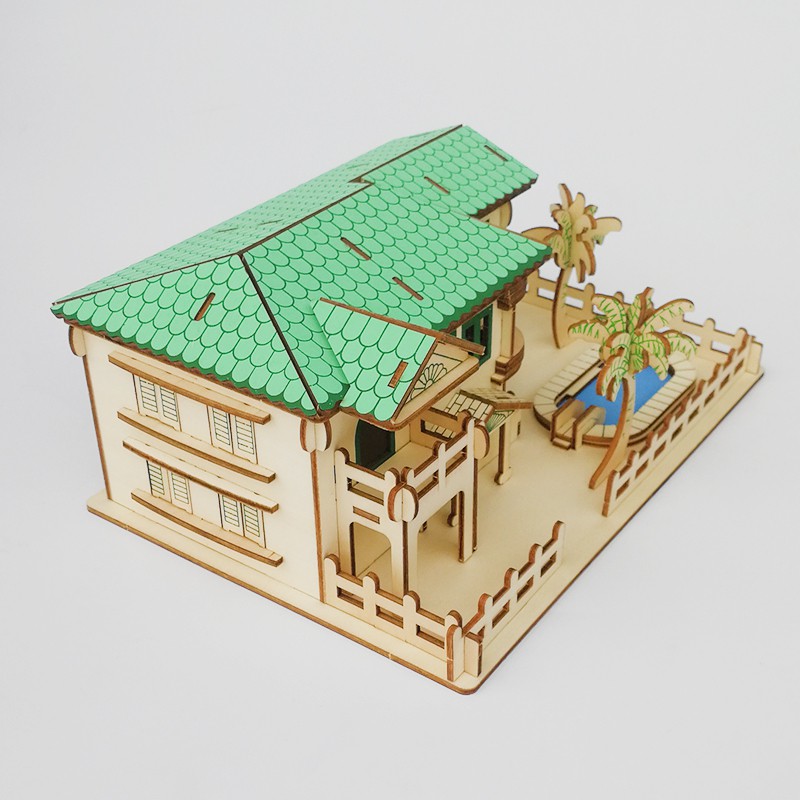 Đồ chơi lắp ráp 3D gỗ mô hình Beach House cắt laser