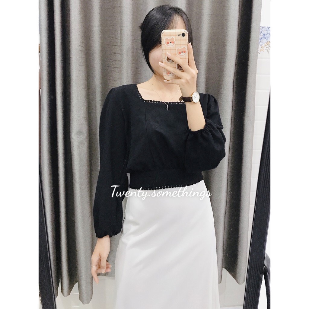 Áo Croptop Thắt Nơ Lưng Phối Ren