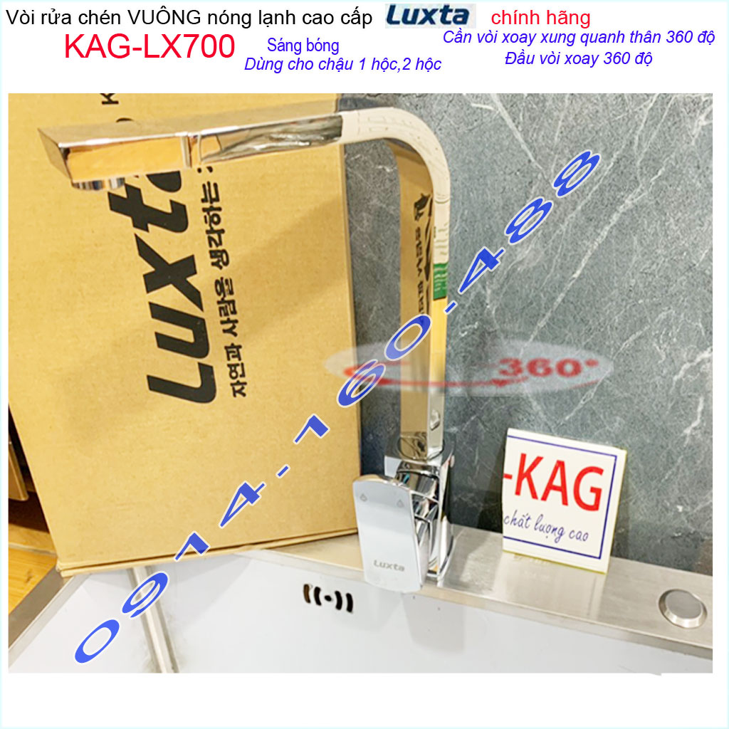 [HCM]Vòi bếp nóng lạnh Luxta KAG-LX700 cần vuông xoay 360 độ, Vòi chậu rửa chén bát tay gạt êm xả nước mạnh crome bóng