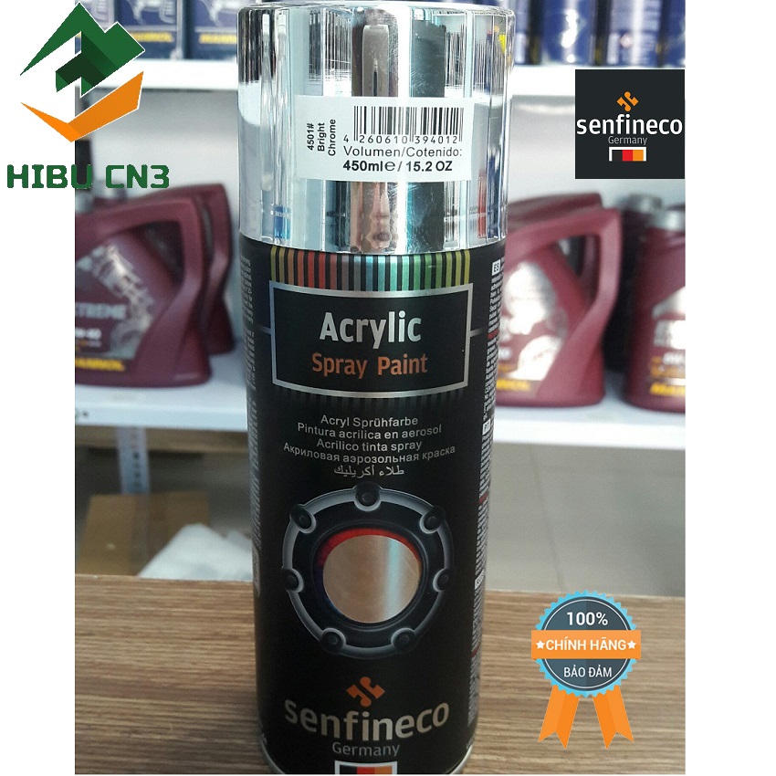 [HCM][Cao Cấp] Chai xịt Sơn Mạ Chrome (Acrylic Spray Paint Bright Chrome) SENFINECO 4501 (400ml) màu xám Hàng Đức Chính Hãng