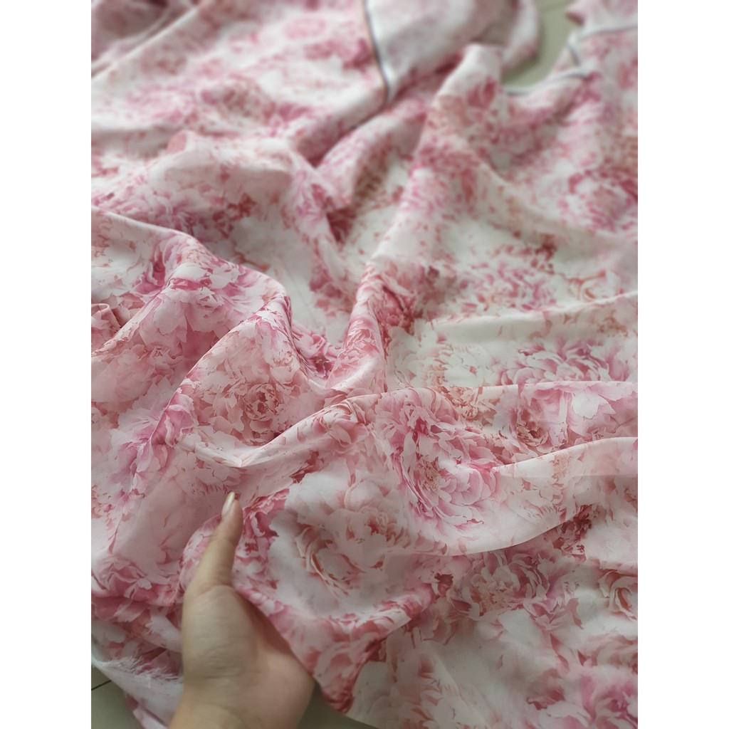 ⚡Sỉ tận gốc⚡ Vải voan tơ óng hoa mẫu đơn hồng may áo sơ mi, váy đầm chất rủ  đẹp 10cm | Shopee Việt Nam