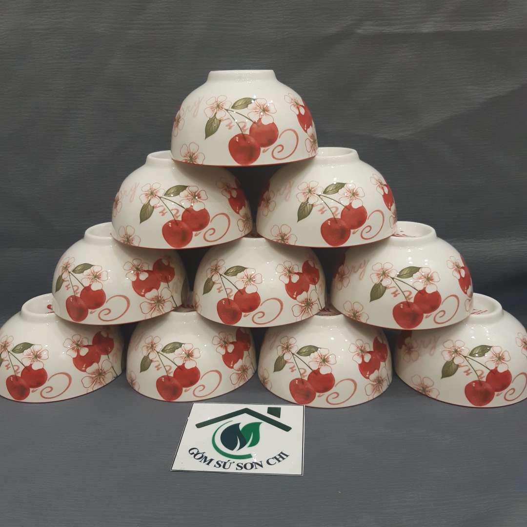 Bộ 10 Chén gốm sứ ăn cơm hoa văn 4D các loại hoa viền miệng chén (8 loại viền miệng, 1 loại ko viền)