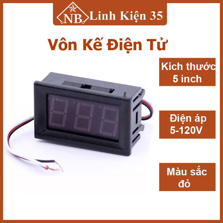 Đồng hồ vôn kế điện tử 0.56 inch 5-120VDC đèn báo đỏ dùng đo điện áp một chiều độ chính xác cao
