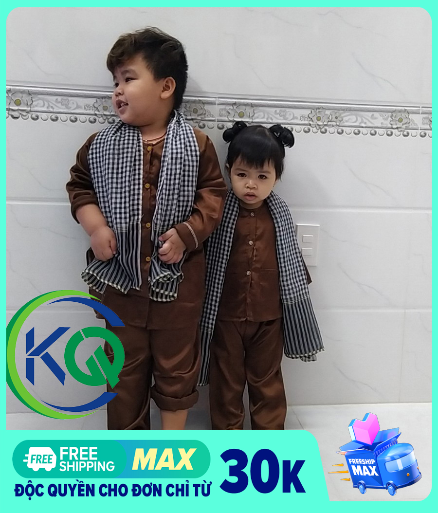 SET BỘ BÀ BA VÀ KHĂN RẰN NAM BỘ CHO BÉ - VẢI PHI BÓNG
