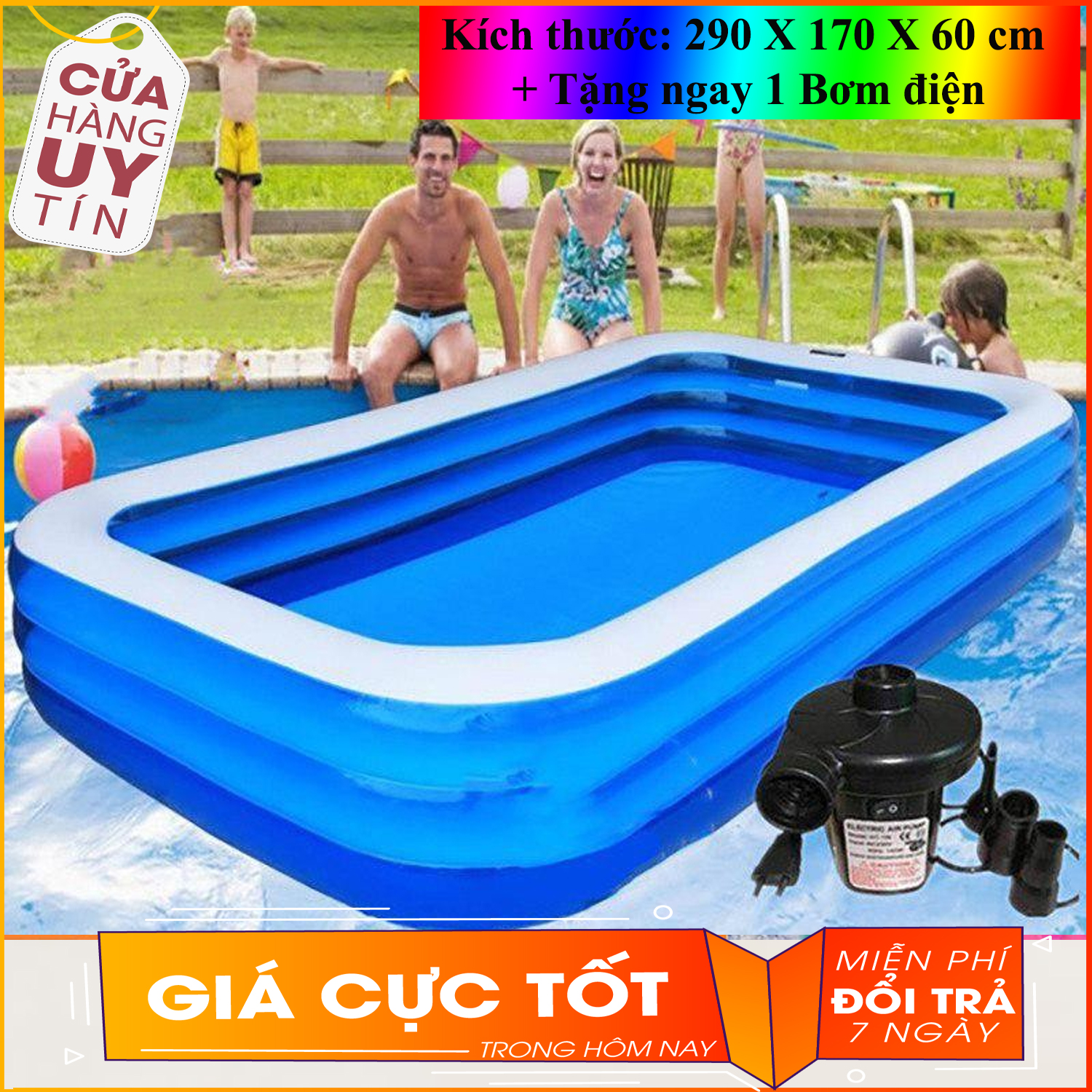 TẶNG BƠM ĐIỆN 99K Bể bơi cho bé và gia đình - Bể bơi phao 3 Tầng cỡ lớn