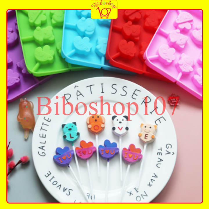 Tổng hợp khuôn silicon làm kẹo mút, lollipop, thạch rau câu, socola kèm que