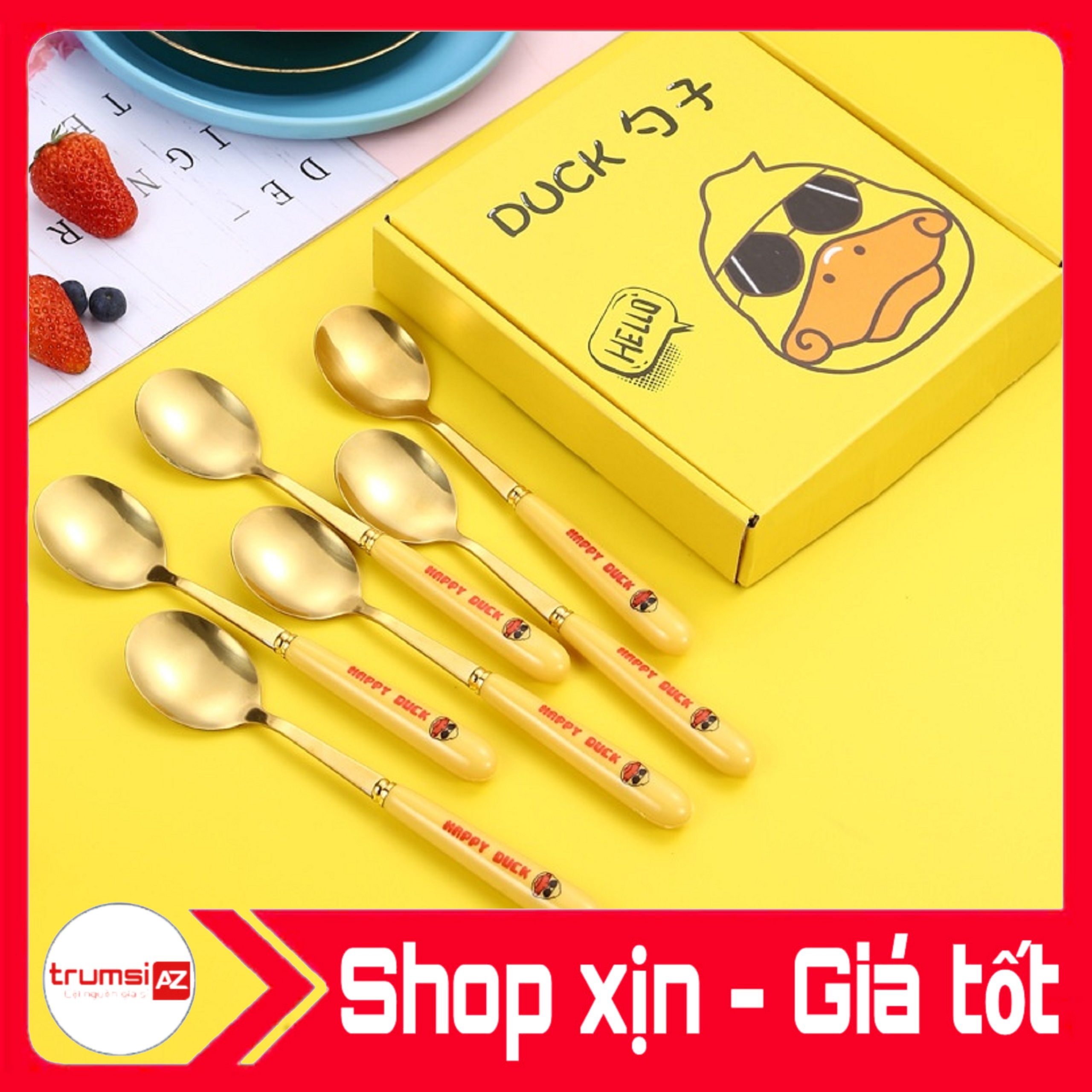 Hộp 6 muỗng inox hình vịt vàng Duck