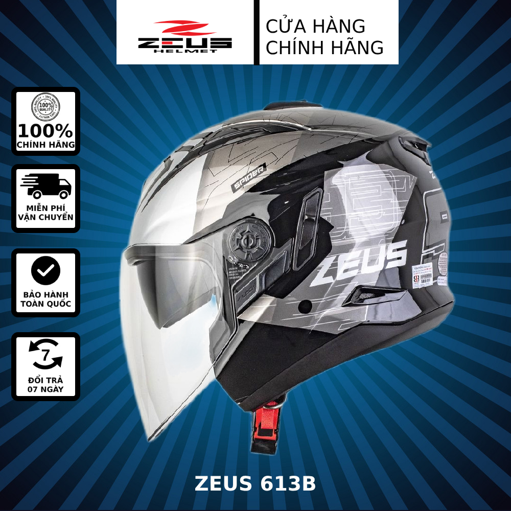 Mũ bảo hiểm zeus 613b spider grey tặng mái che