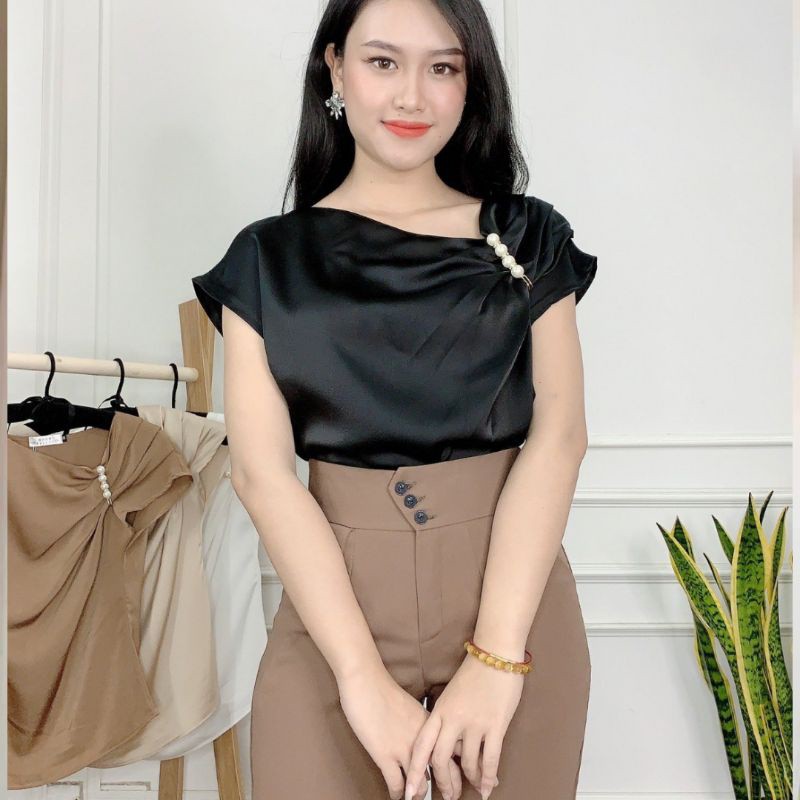 áo sơ mi - áo lụa đính ngọc sáng trọng