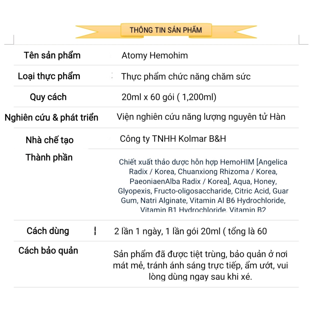 Thực phẩm chức năng Sâm Hàn Quốc Atomy Hemohim