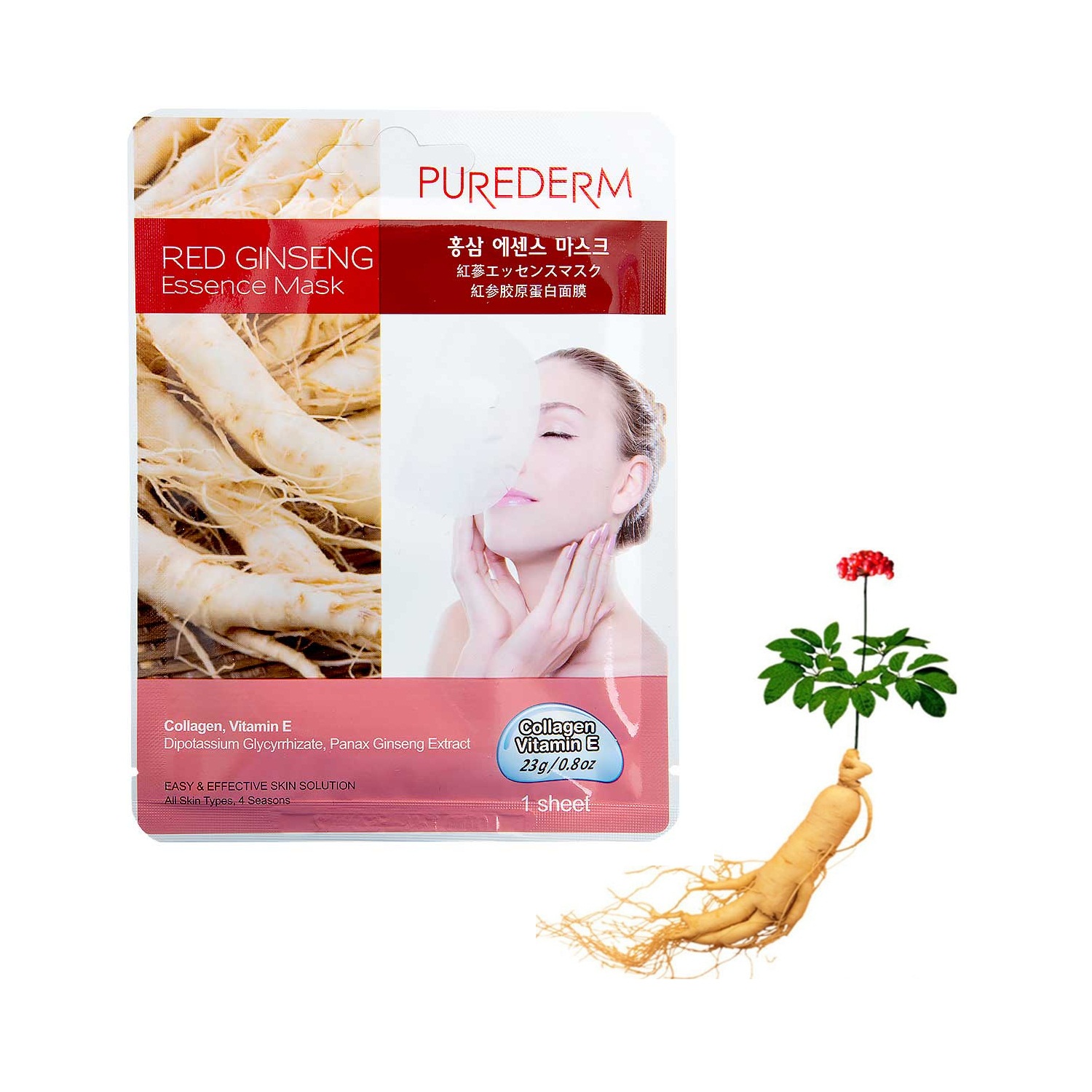 Mặt nạ dưỡng da Purederm Red Gingeng Essence Mask 23g - Nhân sâm