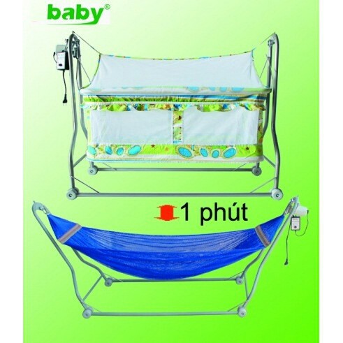 Nôi Điện Võng Xếp 2 Trong 1(Tặng Kèm Võng + Màn Chống Muỗi Cho Bé)