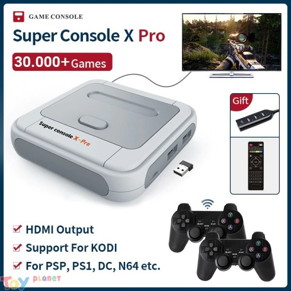 Máy chơi game điện tử 4 nút Super Console X-Tích hợp 33.000+ trò chơi , Game box TV HDMI/ AV -  Máy chơi game không dây trên tivi Console X Pro cho PSP / N64 / DC / NDS / PS1