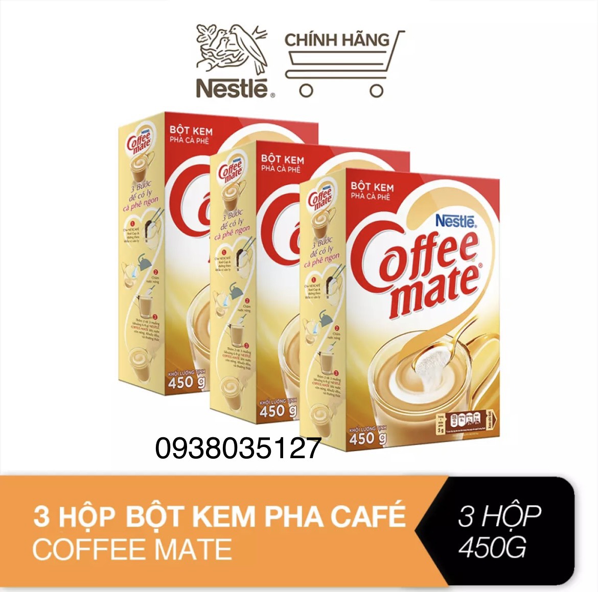 COMBO 3 HỘP BỘT KEM COFFEE MATE NESTLE 450gr - date 2023