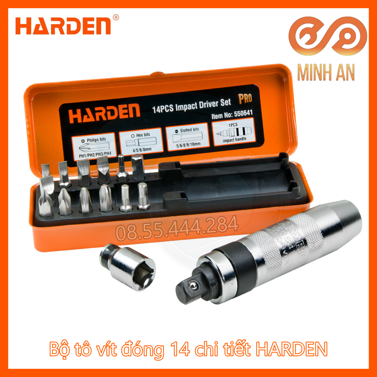 Bộ tô vít đóng đảo chiều tự động 14 chi tiêt HARDEN PRO, bộ tô vít đóng tự động công nghiệp, thép CR-V mạ điện, chống gỉ