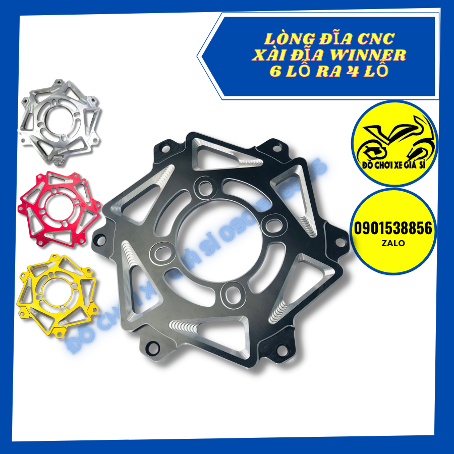 Lòng nhôm CNC gắn đĩa WInner chia từ 6 lỗ ra 4 lỗ thông dụng