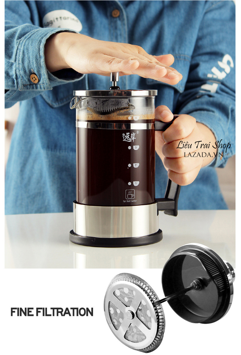 Bình pha cà phê cafe kiểu Phap pha trà  French Press 350ml