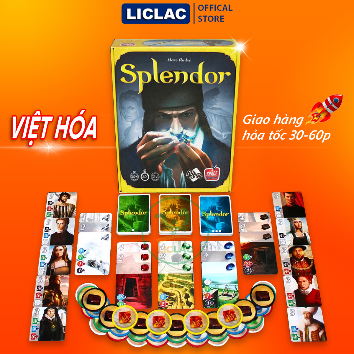 Bài Board Game Splendor Việt Hóa 100% chất liệu Couche cán màng 2 mặt chống nước, Trò chơi thu thập đá quý - LICLAC