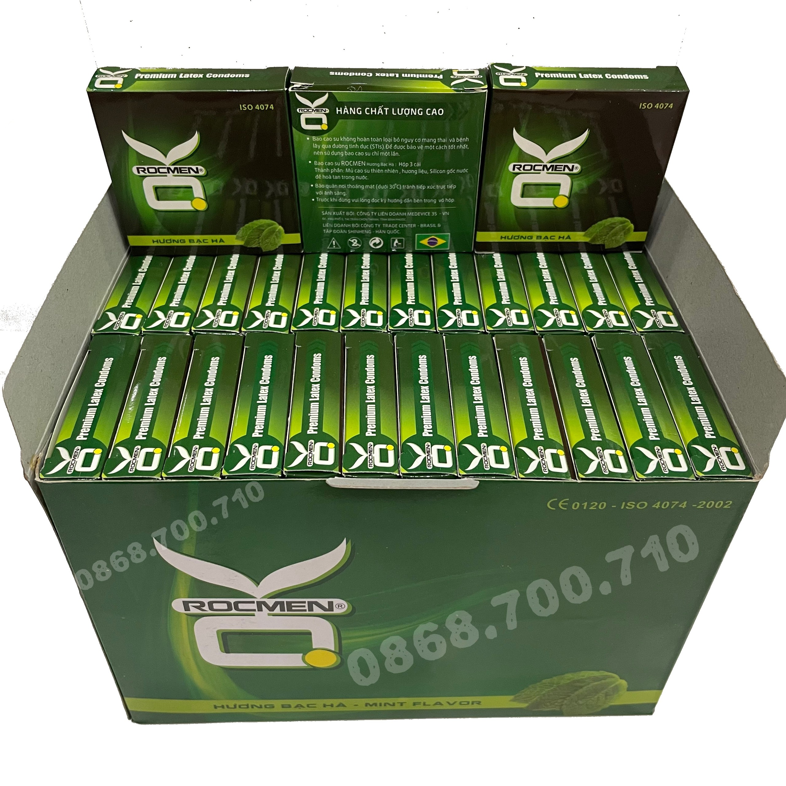 Bộ 1 hộp lớn Bao cao su Rocmen bạc hà 144 cái -- bao cao su gia đình