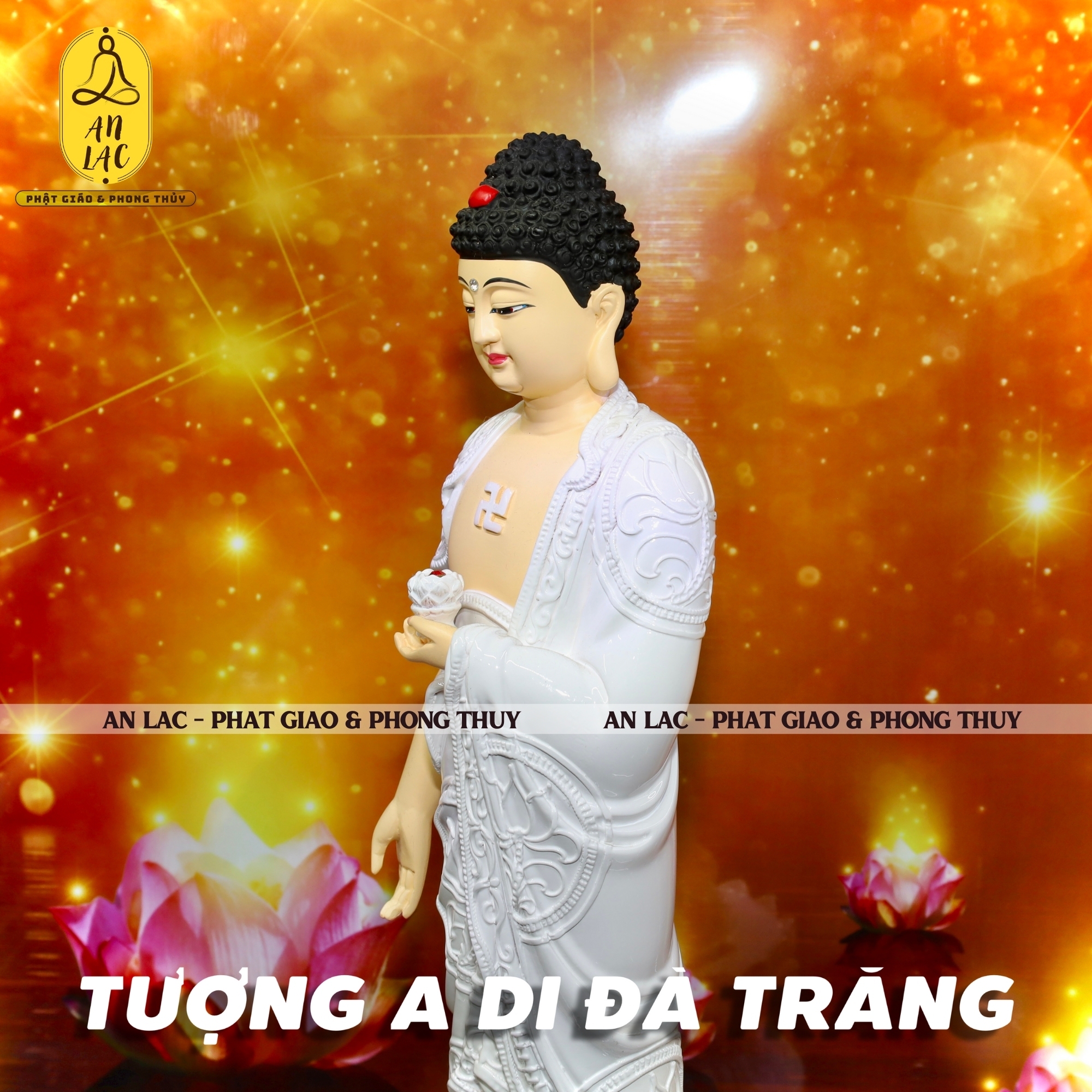 TƯỢNG A DI ĐÀ ĐỨNG COMPOSITE MÀU TRẮNG 40CM & 50CM