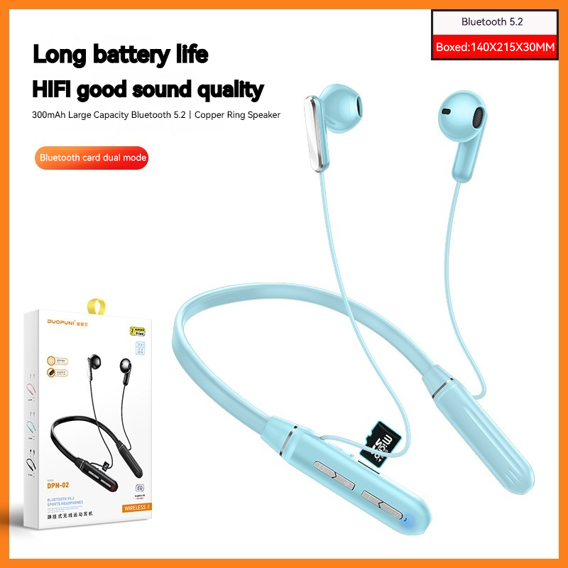 Duopuni Tai nghe Bluetooth đeo trên cổ Màn hình đa chức năng Tai nghe không dây Tai nghe thể thao Tai nghe Bluetooth 5.0 Thẻ nhớ TF