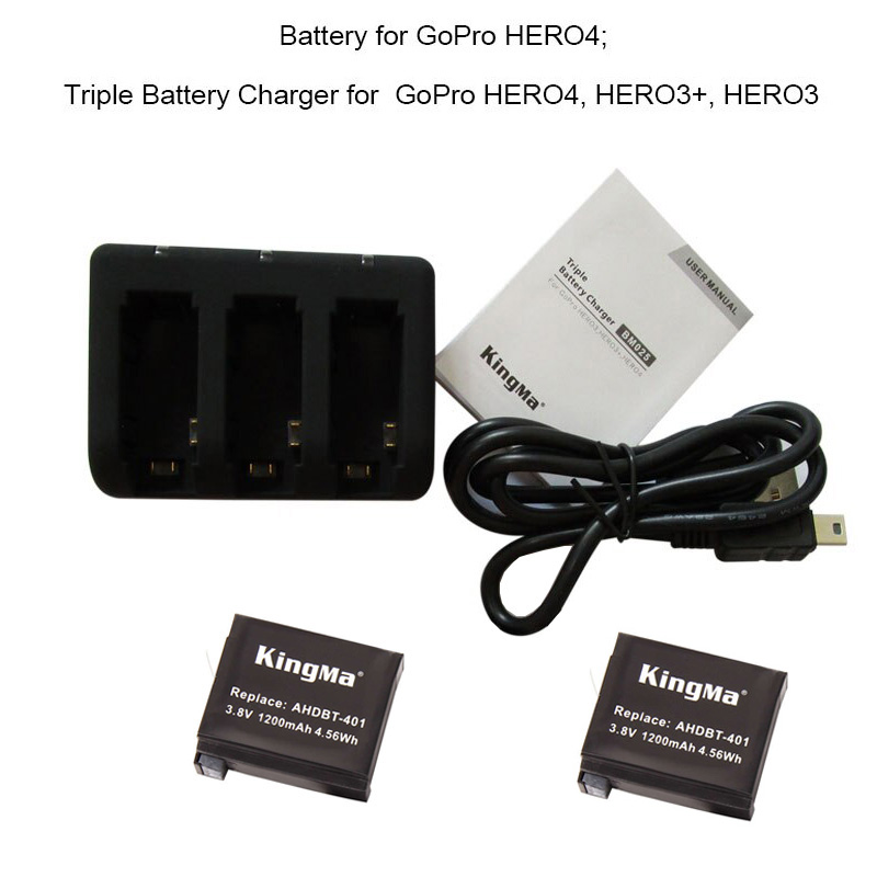 Combo sạc 3 + 2 pin Kingma cho GoPro Hero 4