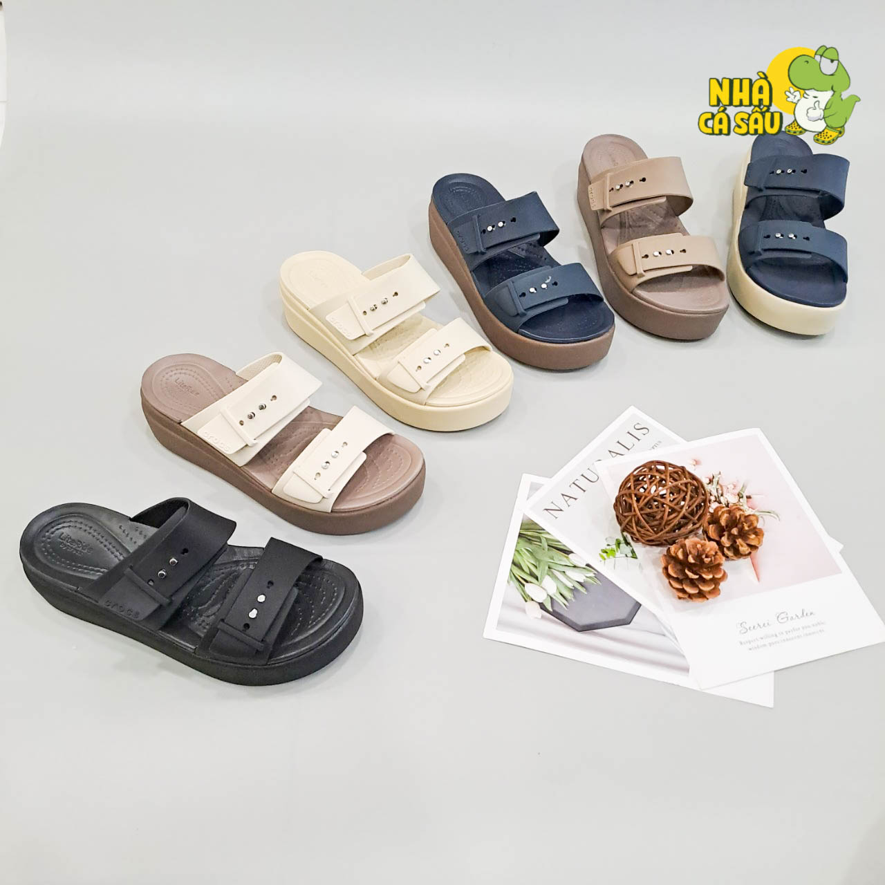(Real photo) sandals Crocs Đế high 5 stool Brooklyn mid wedge version 2 multi-color, sandals straps buttoned Brooklyn-Crocs House