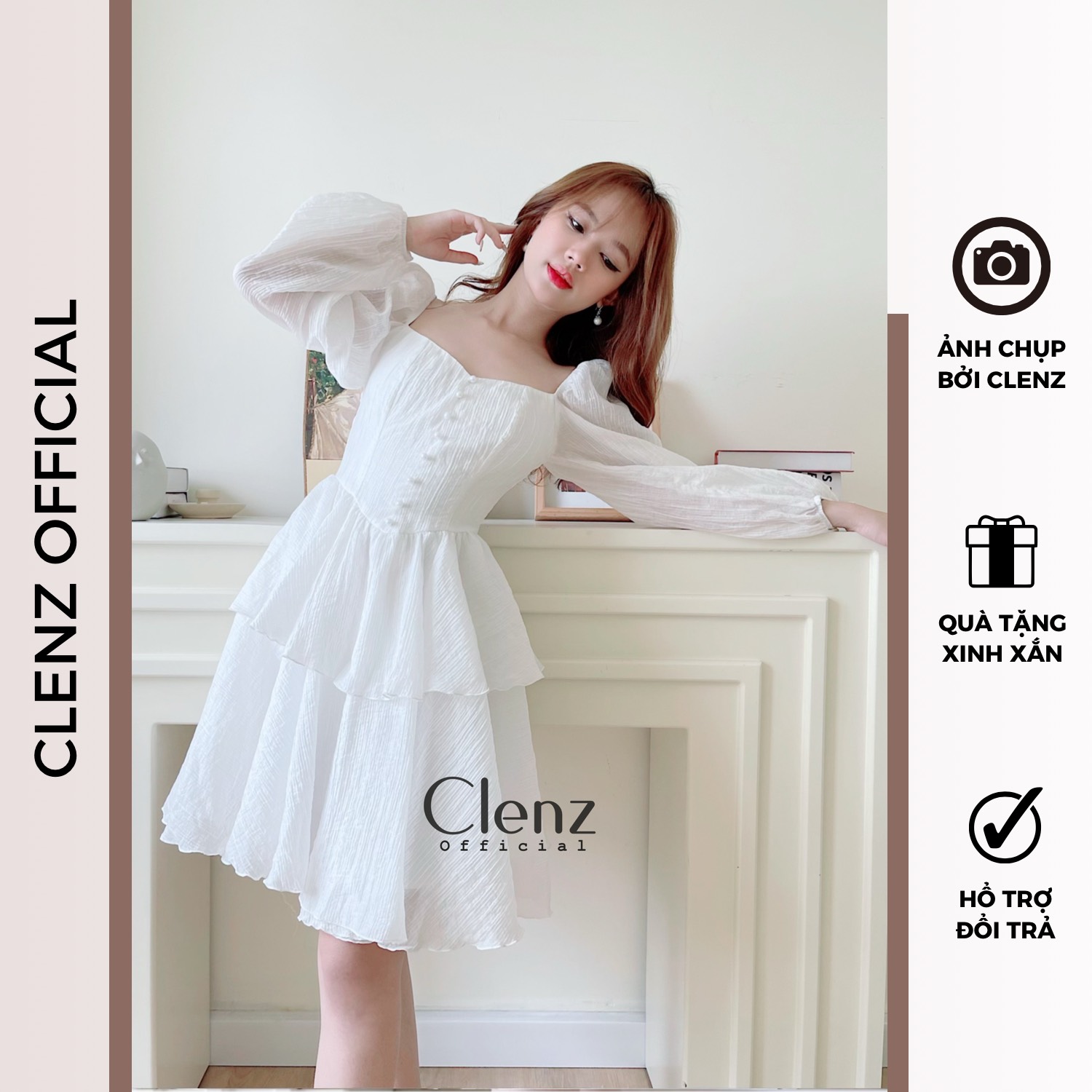 [ Clenz - Váy thiết kế cao cấp ] Đầm tiểu thư tay dài cổ điển D11