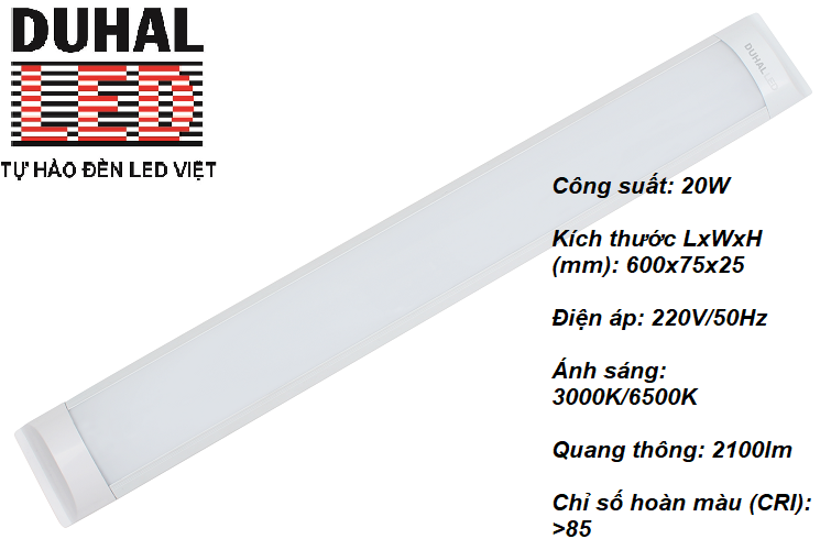 Đèn ốp trần led 0m6 chụp mica 20w duhal