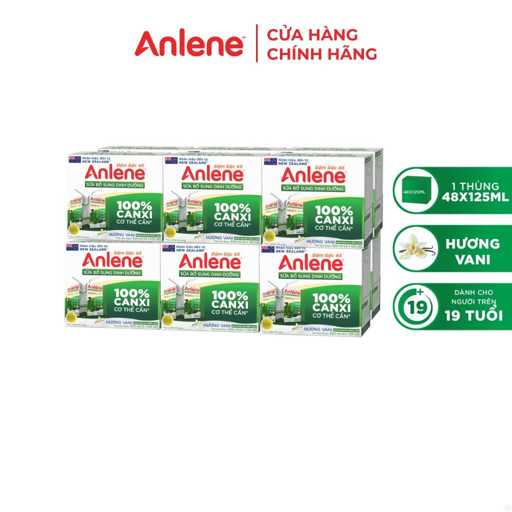 Combo 4 Lốc Sữa Pha Sẵn Anlene đậm đặc 4x vani 125ml