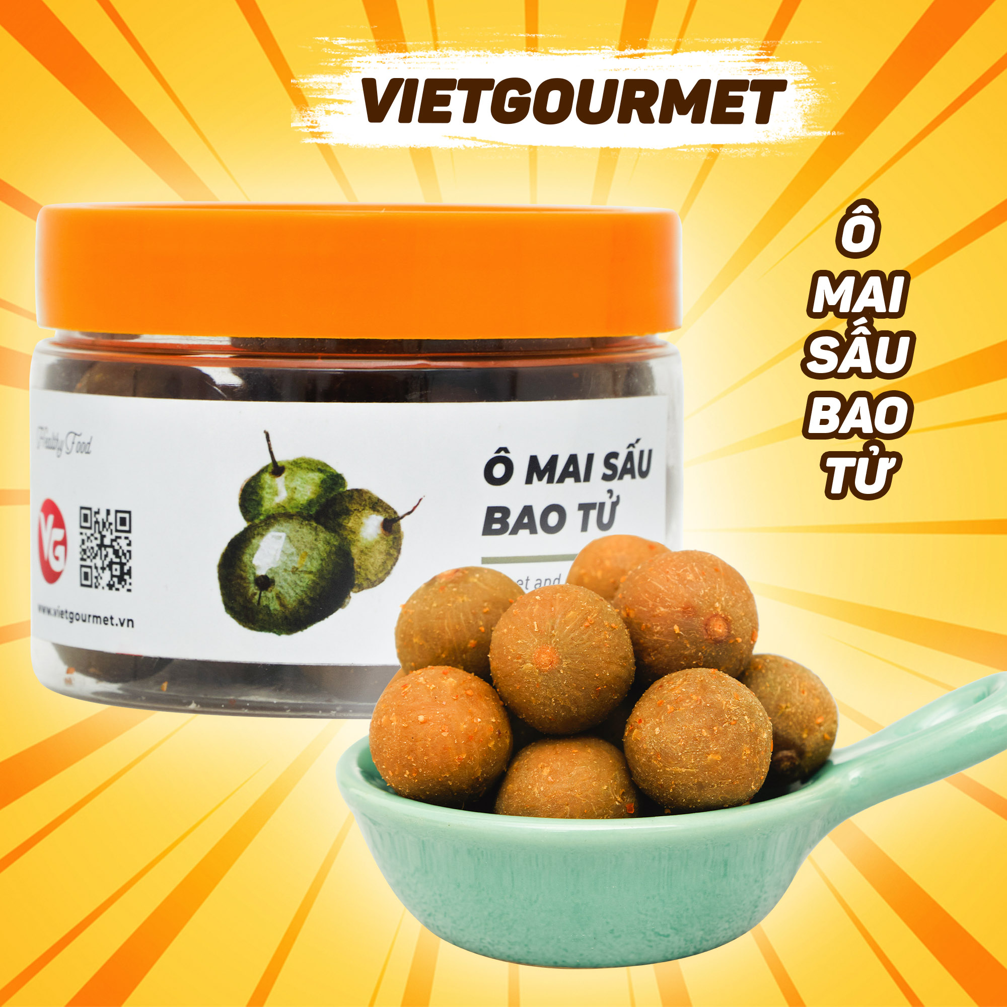Ô mai sấu bao tử Vietgourmet 200g vị chua, ngọt, giòn cay, Đặc Sản Hà Nội, đồ ăn vặt, quà tặng hấp dẫn