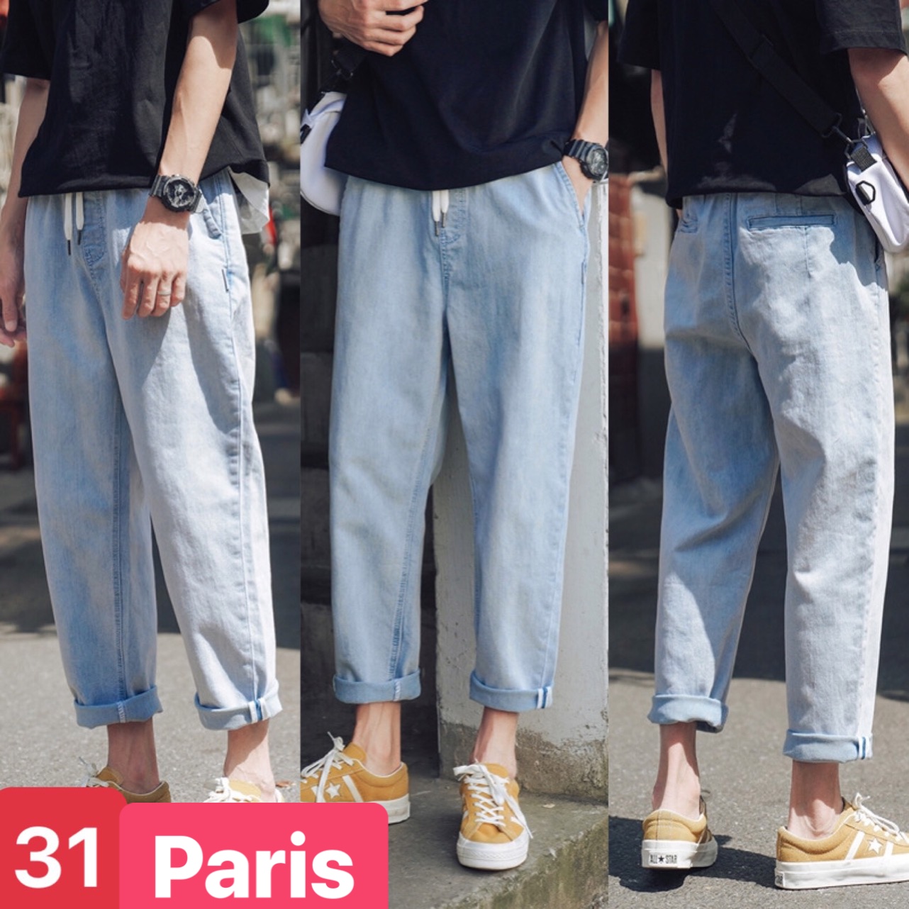 QUẦN BAGGY JEAN NAM CHẤT BÒ XANH LƯNG THUN CẠP CHUN ỐNG RỘNG HOT TREND HÀN QUỐC DB-31 - PARIS FASHION