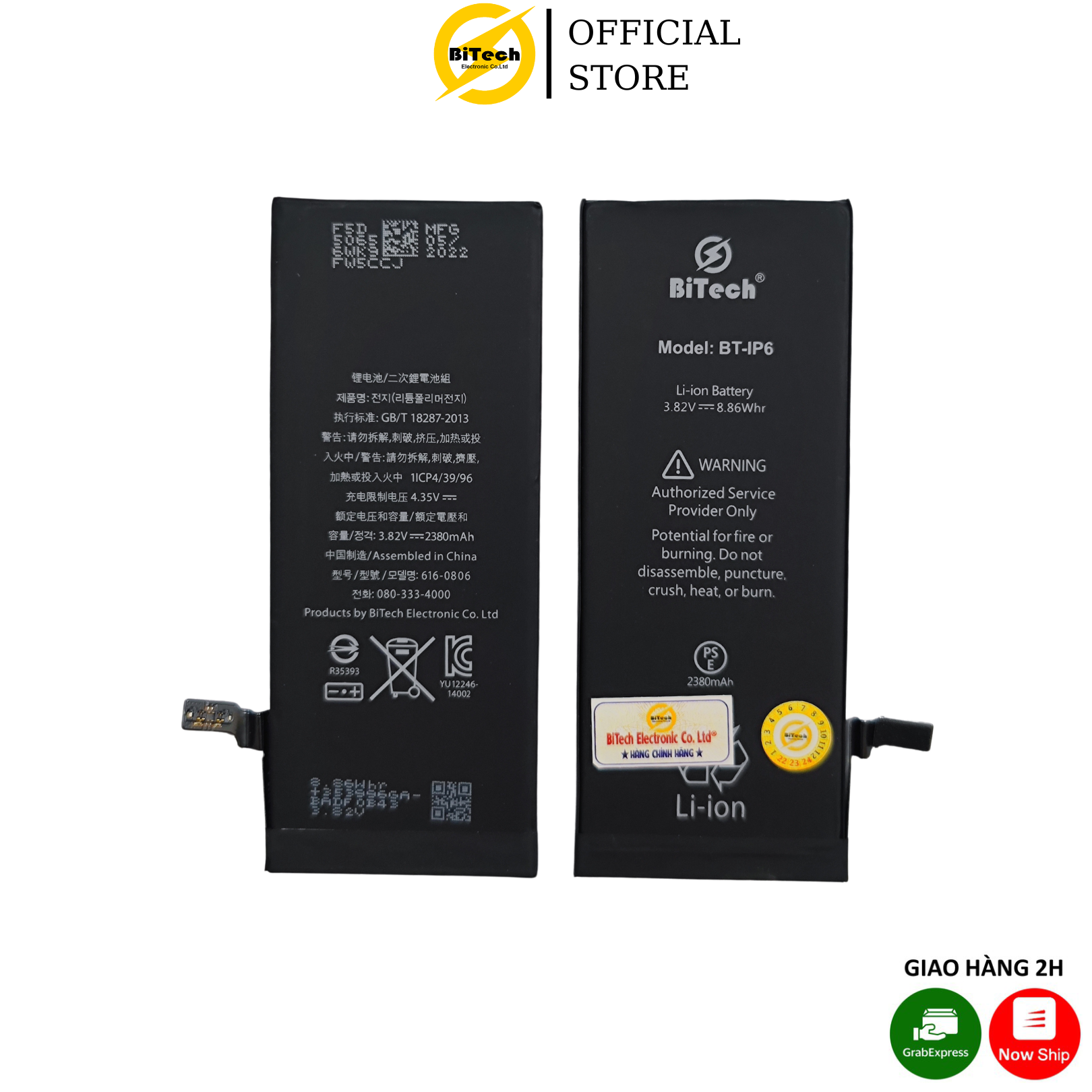 Pin điện thoại dung lượng cao BITECH BT-6G ( dung lượng 2380 mAh )(Tặng bộ vít mở + Seal dán pin)