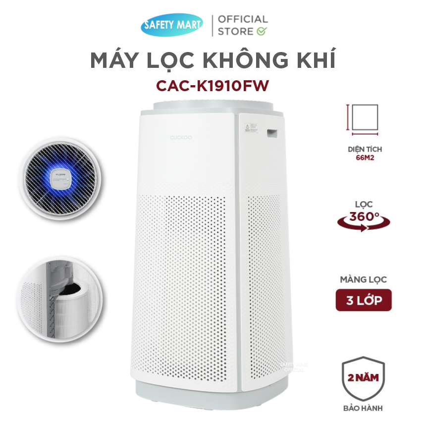 Air purifier cuckoo cac-k1910fw filter comprehensive 360 degree, 67m2-LED lamp 8 color display indicator air quality-goods genuine warranty 24 months safety Mart official