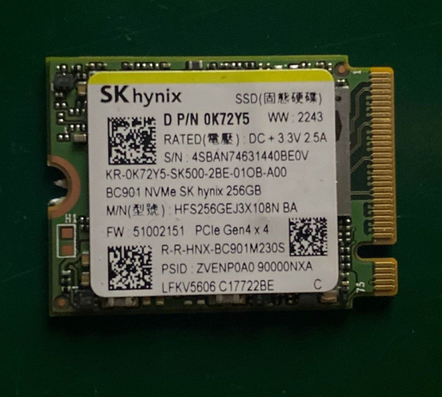Ổ ssd 256gb chuẩn m.2 nvme 2230 tháo máy mới