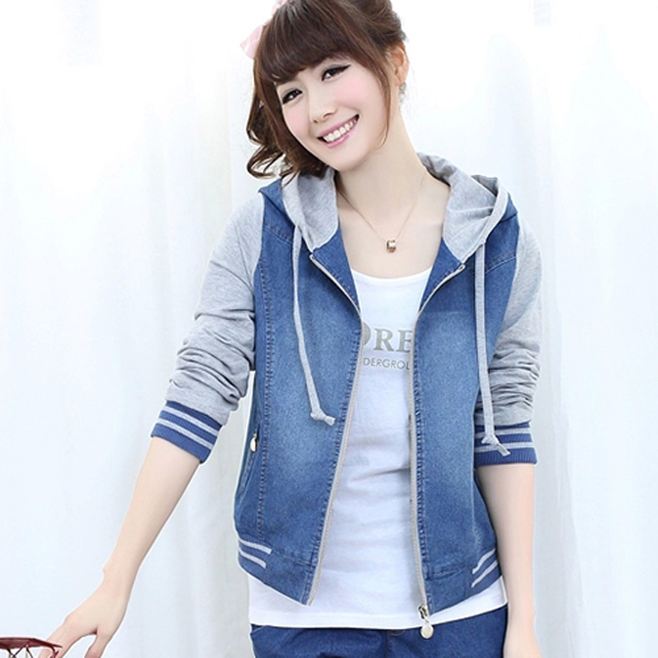 Áo khoác jean denim có nón cổ