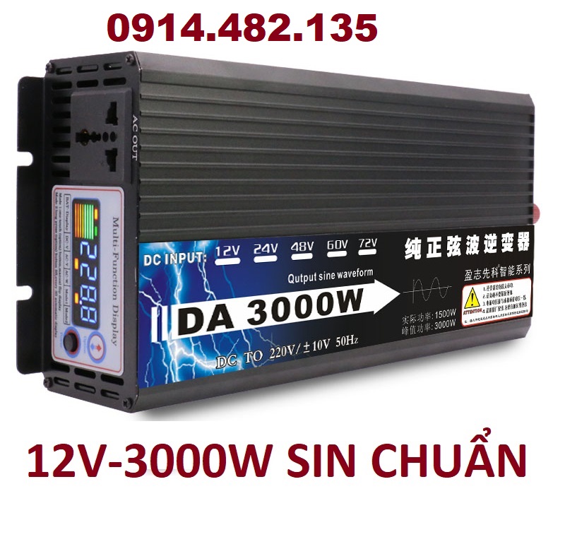 Bộ đổi nguồn inverter 12V-24V-48V lên 220v 3000W Sóng Sin chuẩn - INVERTER 12v 3000W