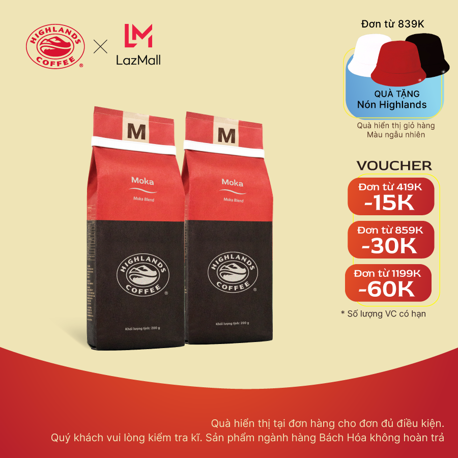 COMBO 2 gói Cà phê rang xay Moka Highlands Coffee 200g