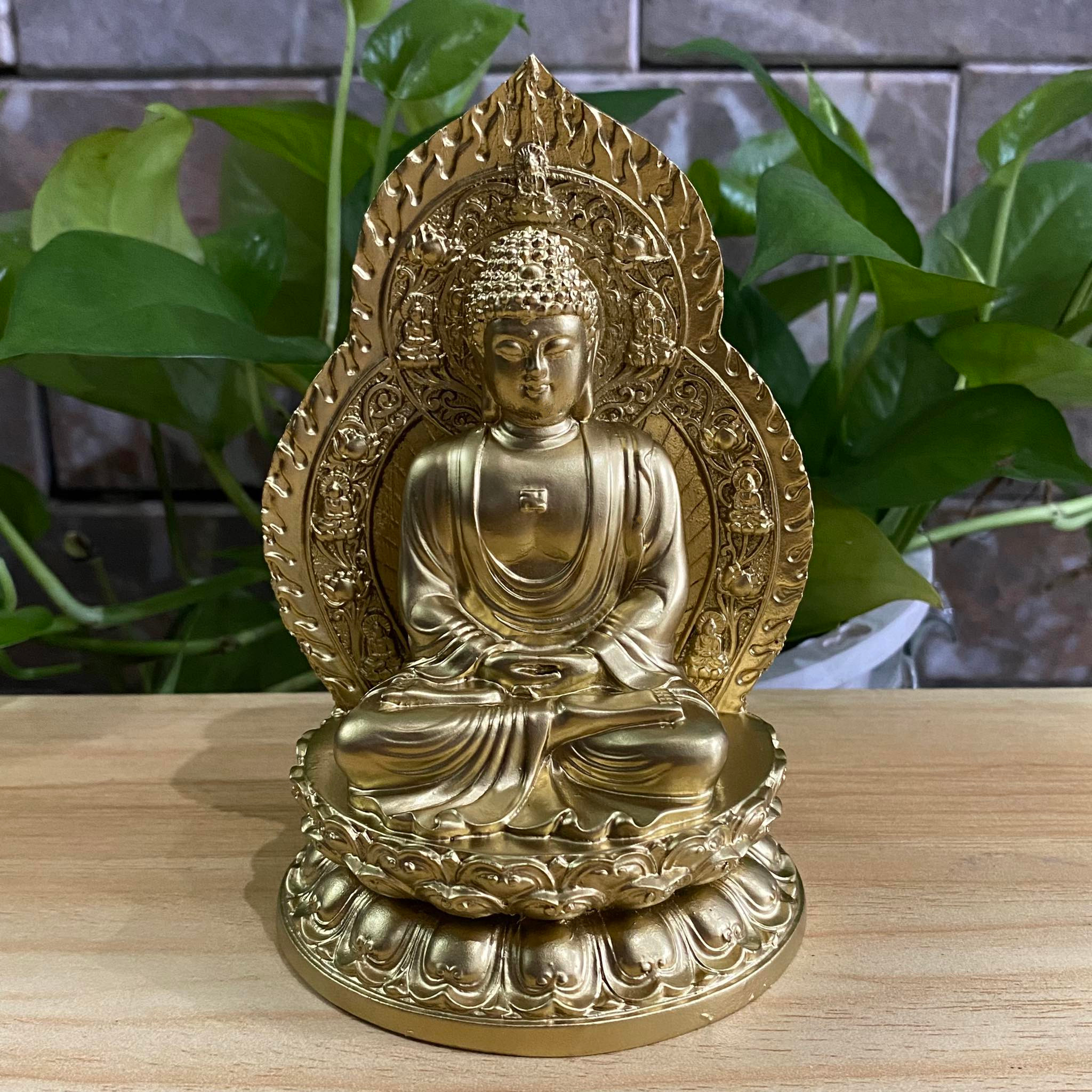 Tượng Phật A Di Đà mạ đồng cao 15 cm