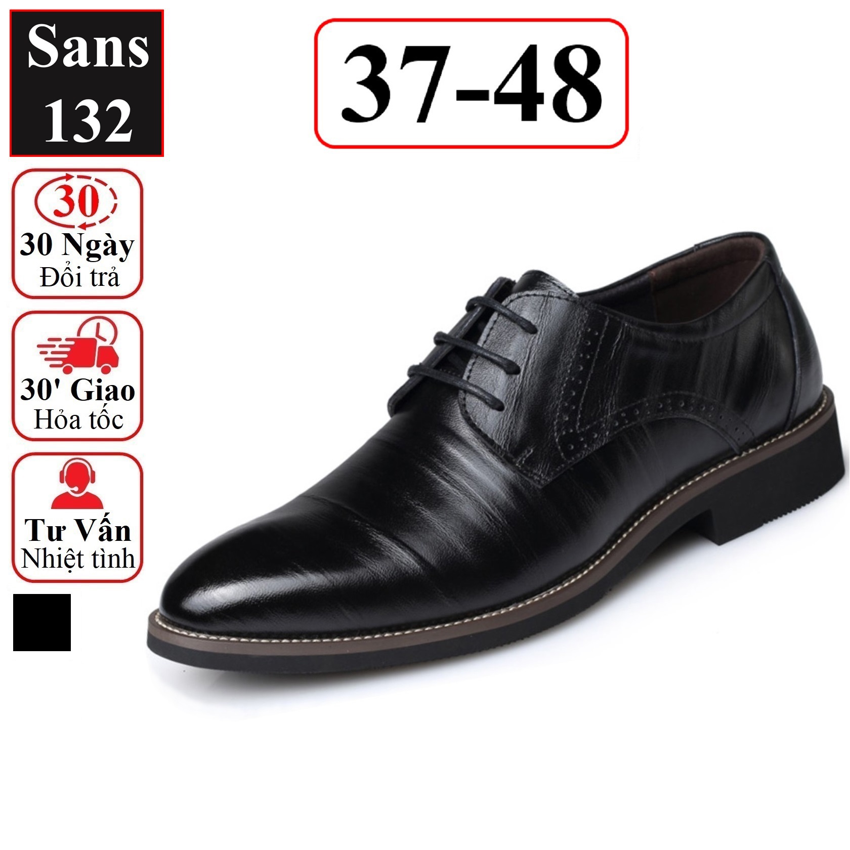 Giày big size nam Sans132 giầy tây công sở nâu đen cỡ to size lớn 43 44 45 46 47 48 nhỏ 37 38 39 40 41 42