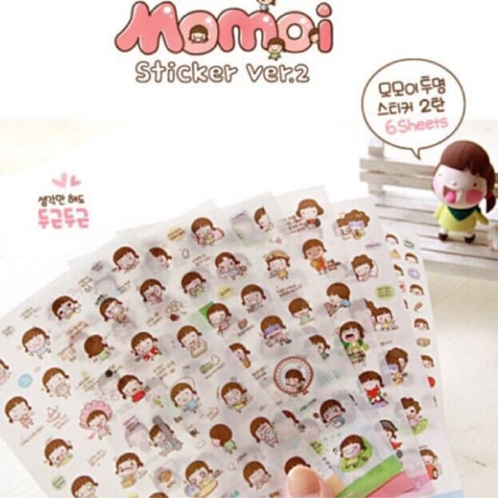Combo 6 Miếng Dán Trang Trí Sticker Hoạt Hình Momoi Trang Trí Điện Thoại, Laptop, Scrapbook, Album, Nhật ký và Đồ dùng Cá Nhân