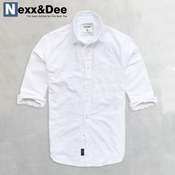Áo sơ mi nam tay dài màu trắng Nexx&Dee công sở không túi  đi tiệc vải oxford denim cao cấp SM03
