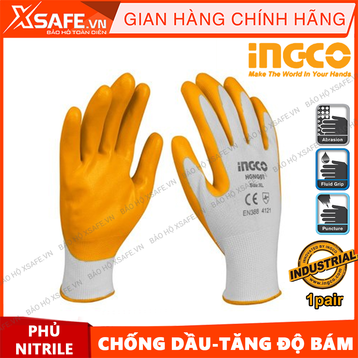 Oil resistant gloves high-grade ingco size L XL gloves labor protection gloves coated with nitrile anti-slippery slide Grease lubricant spray paint-product genuine [Xtool] [xsafe]
