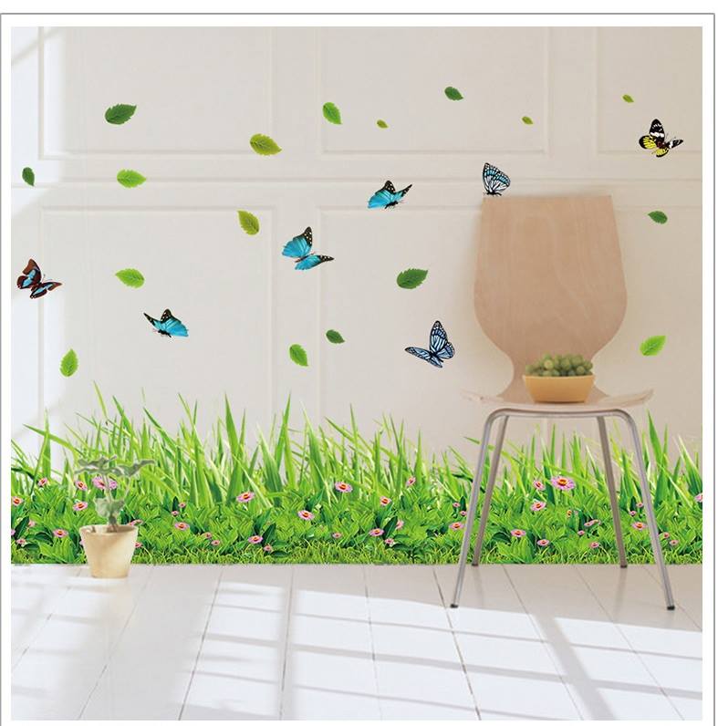 [HCM]DECAL DÁN CHÂN TƯỜNG CỎ XANH VÀ BƯỚM