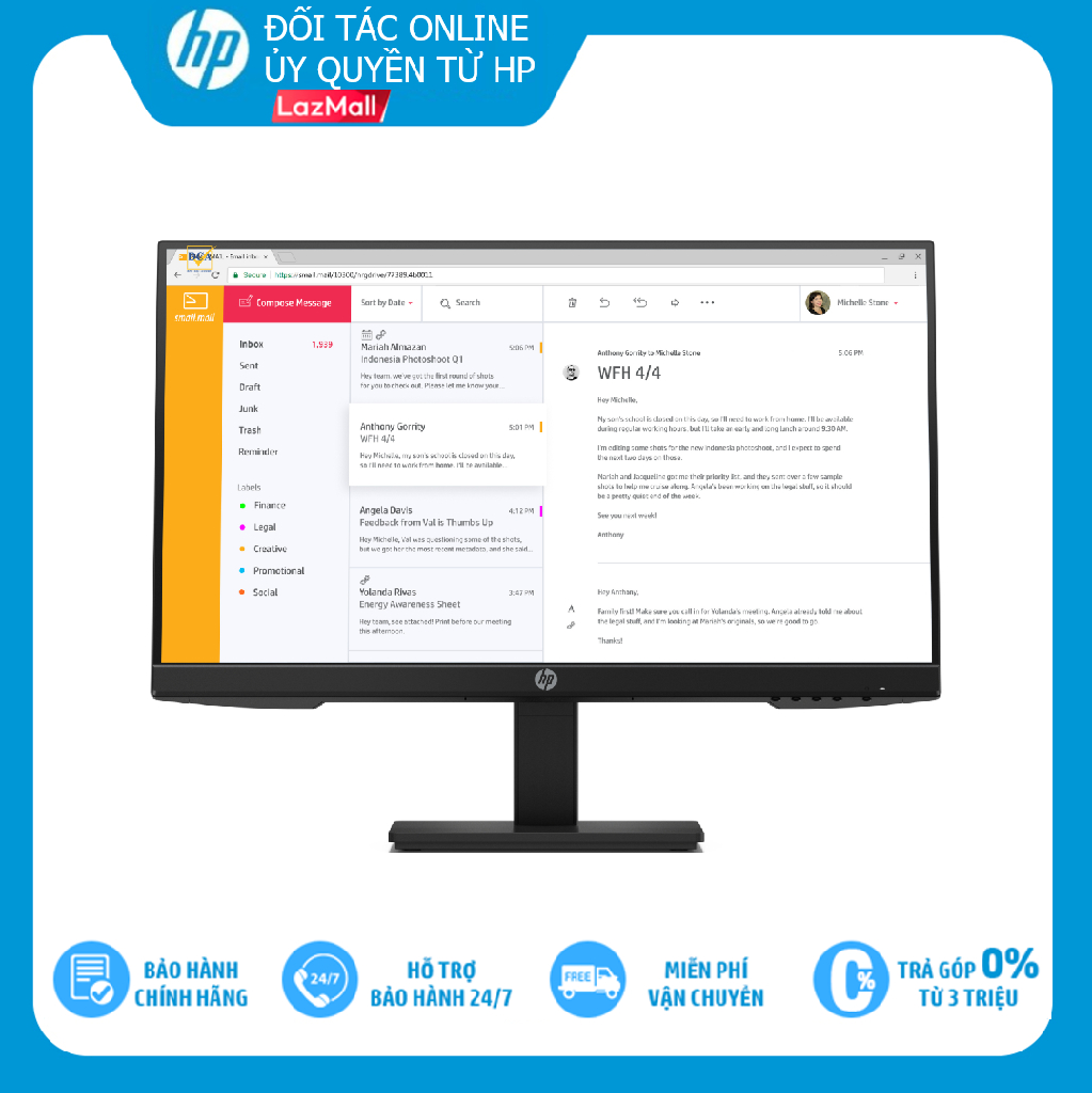 TRẢ GÓP 0% Màn hình máy tính HP LED P24H 23.8-inch 7VH44AA Hàng chính hãng