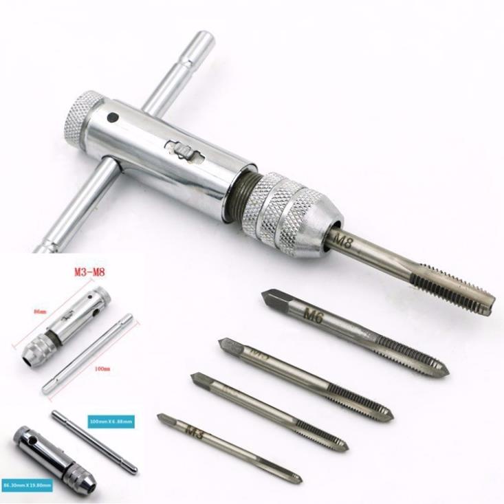 Tay quay taro tự động dài 100mm m3-m8 kèm 5 mũi ta rô